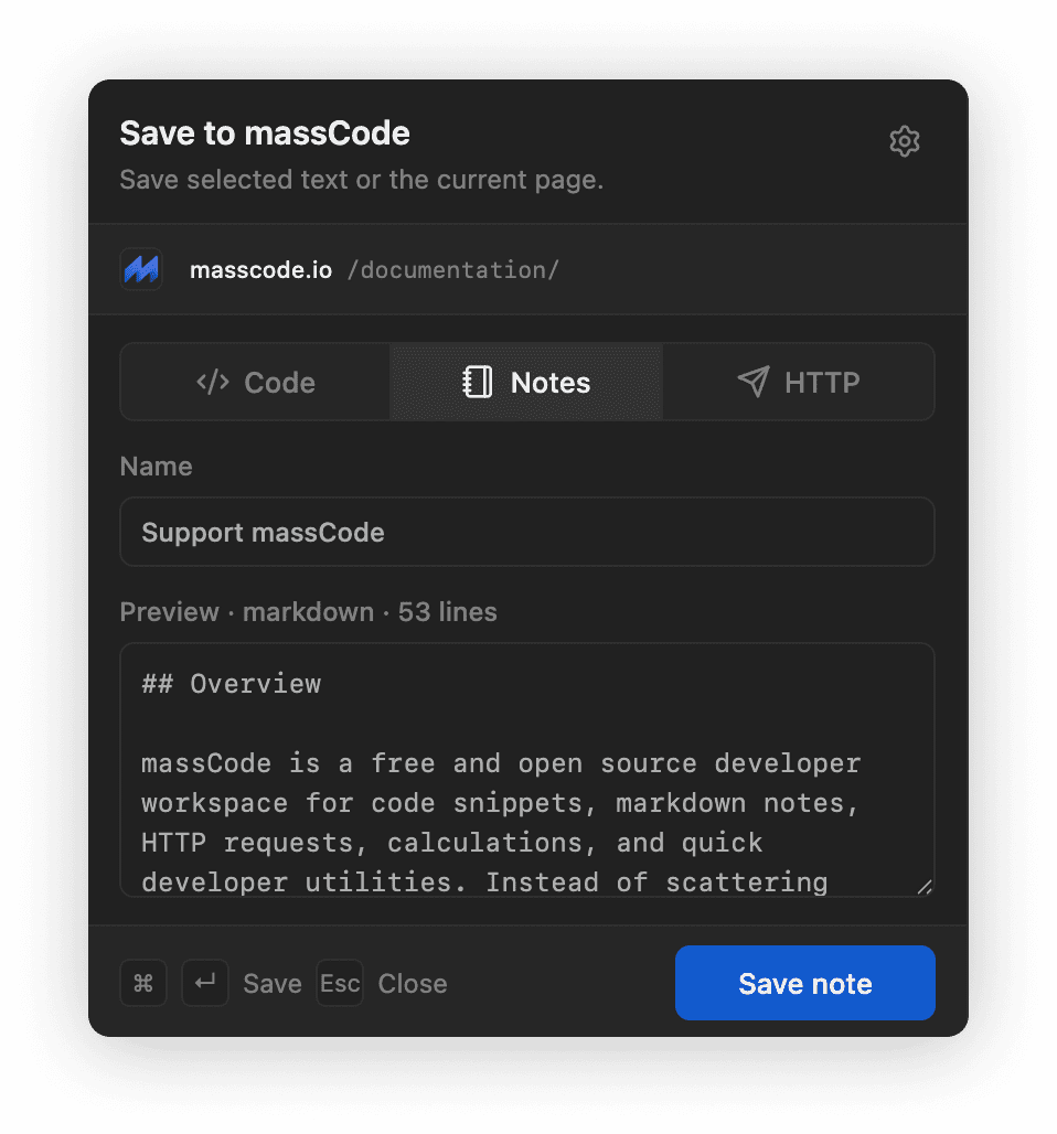 massCode Clipper popup