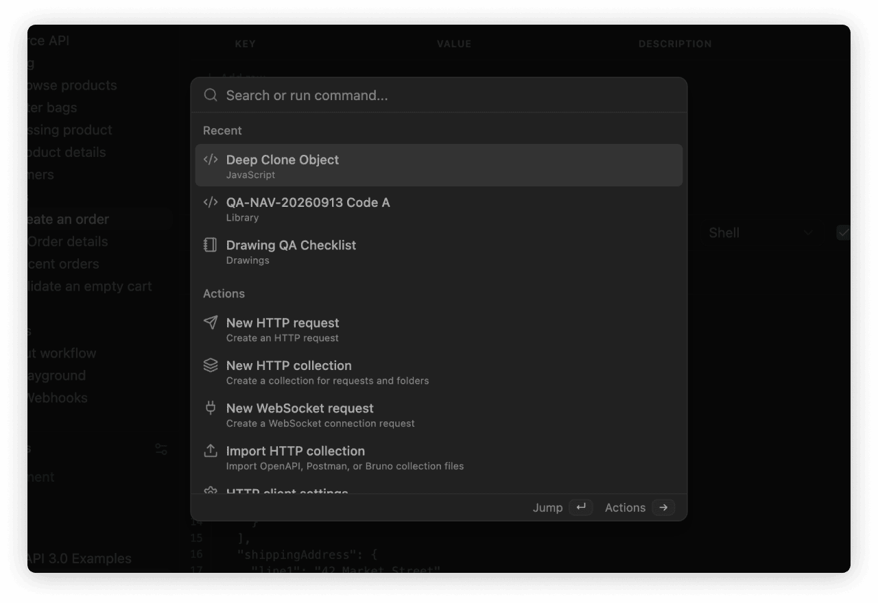 Command Palette search with recent items and actions