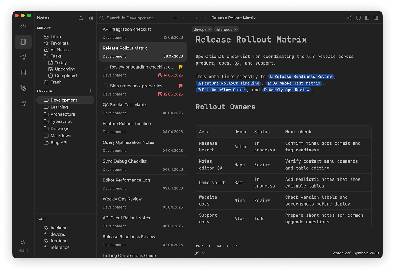 Markdown notes with a folder library and note editor
