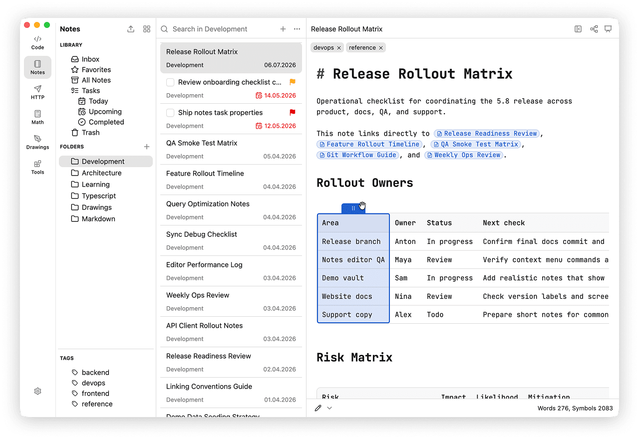 Editable markdown table in Notes
